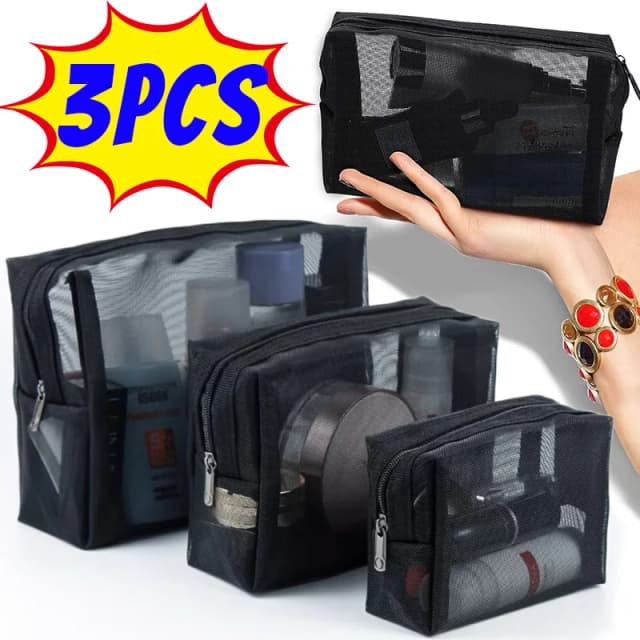 1/3pcs Mesh Clear Cosmetische Zakken Kleine Grote Zwarte Make-up Tas Draagbare Reizen Toilettas Organizer Case Lippenstift Opbergtasje