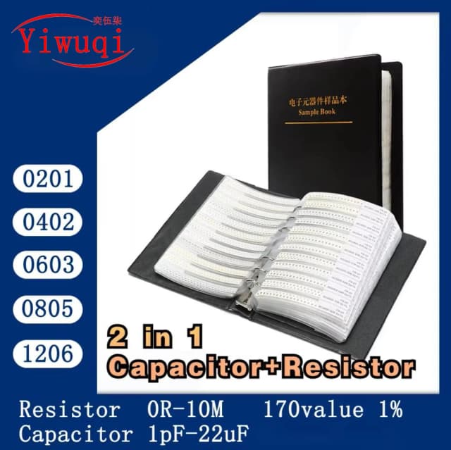 Weerstand condensator Boek 2 in 1 SMD-chip Monster 0201 0402 0603 0805 1206 0R ~ 10M 1% 1PF-22UF Onderhoud van studenteningenieur