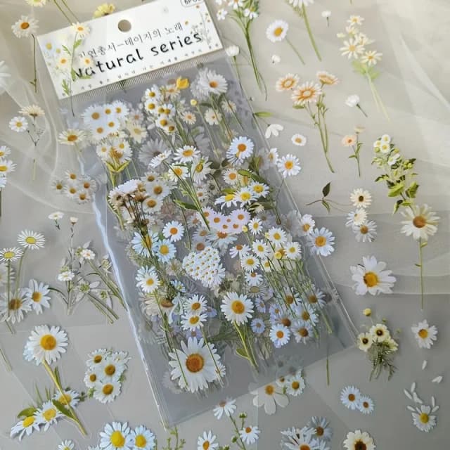 JIANQI 6 stks/pak Transparante PET-stickers Scrapbooking Materialen DIY Junk Journal Collage Bloemen Bladeren Planten Decor Stickers