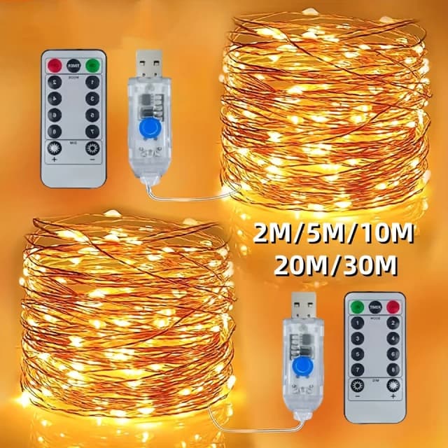Usb Led String Light 5M/10M/20/30M Telecontrol 8Mode Afstandsbediening Verlichting Sprookjesachtige Slingers Bruiloft Kerst Vakantie Decor Lampen