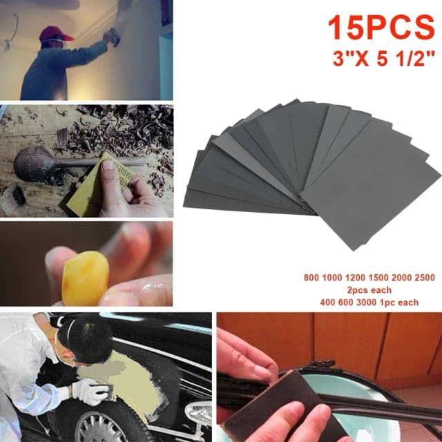 15 stks/set Schuurpapier 400 600 3000 800 1000 1200 1500 2000 2500 Grit Schuurpapier Water/Droog Schuurpapier Schuurmiddelen