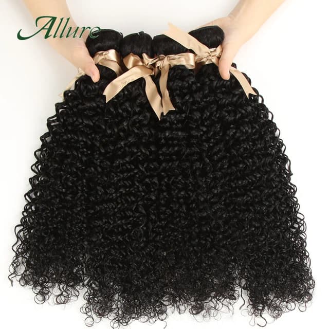 Kinky Krullend Menselijk Haar Bundels Natuurlijke Zwart Gekleurde Remy Hair Extensions 1/3/4 STUKS Braziliaanse Jerry Krullend Haar bundels Allure