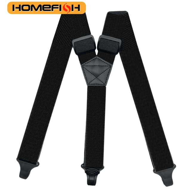 Heavy Duty werkbretels voor heren 3,8 cm breed X-back met 3 plastic grijpersluitingen Verstelbare elastische broekbroekbretels-zwart