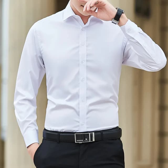 Nieuwe Plus Size Heren Effen Kleur Business Shirt Mode Klassiek Basic Casual Slim Wit Shirt Met Lange Mouwen Merkkleding