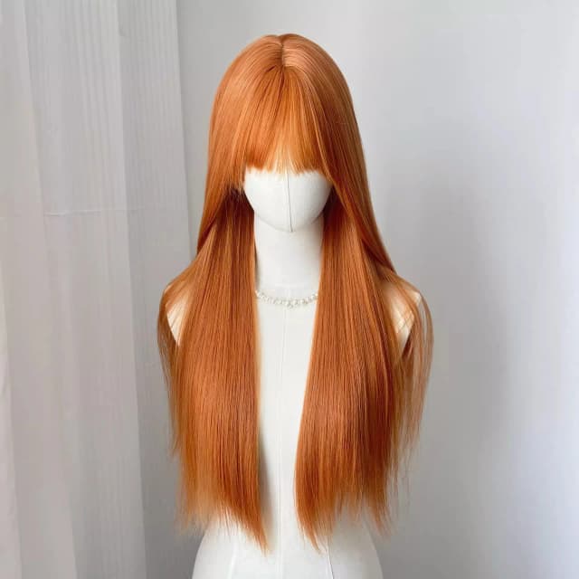 Oranje synthetische pruik met lang steil haar - Halloweenfeest cosplay pruik - alledaagse pruik - hoge temperatuur haaraccessoire