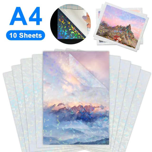 10 Vellen Gebroken Glas Koud Lamineren Film A4 Papier Zelfklevende Film Glanzende Sterren Dots Diy Pakket Card Photo holografische Film