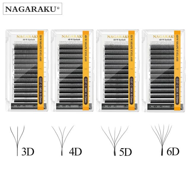 NAGARAKU Automatische Bloei W Vorm Bloom 3D 4D 5D 6D Premade Fans Wimper Extensions Natuurlijk Zacht Licht Volledig Dichte