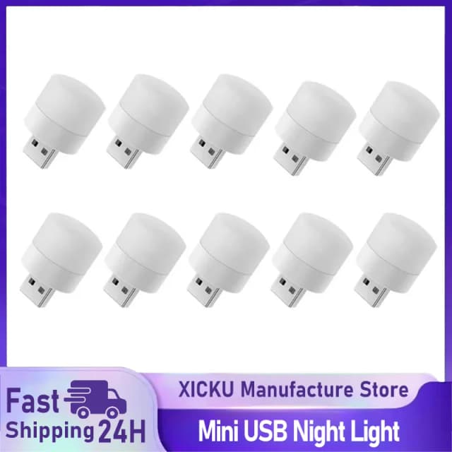 1/10 Stuks Mini USB Nachtlampje Warm Wit Oogbescherming Boek Leeslamp USB Plug Computer Mobiele Power Opladen LED Nachtlampje