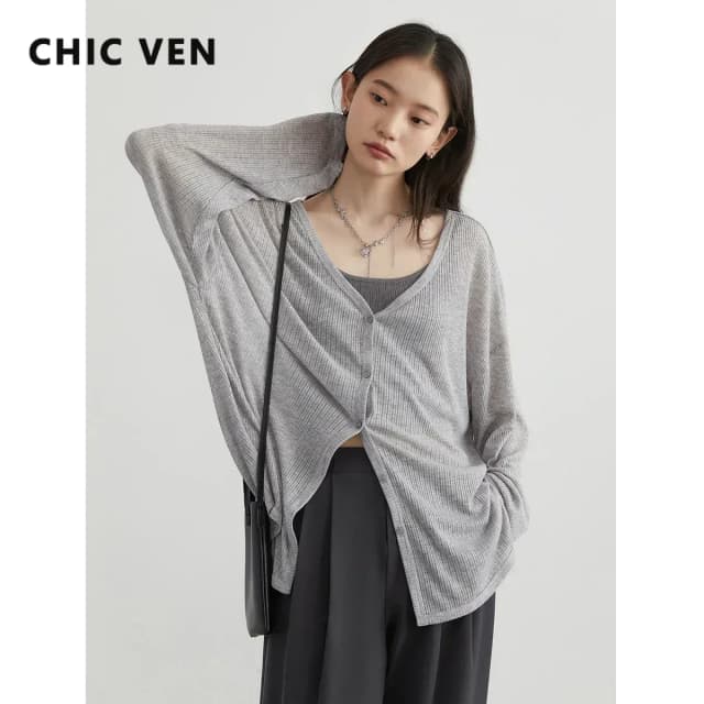 Chic Ven Dames Vest Nieuwe V-Hals Lange Mouwen Dames Shirt Dames Truien Zonbescherming Vrouw Top Lente Zomer 2024