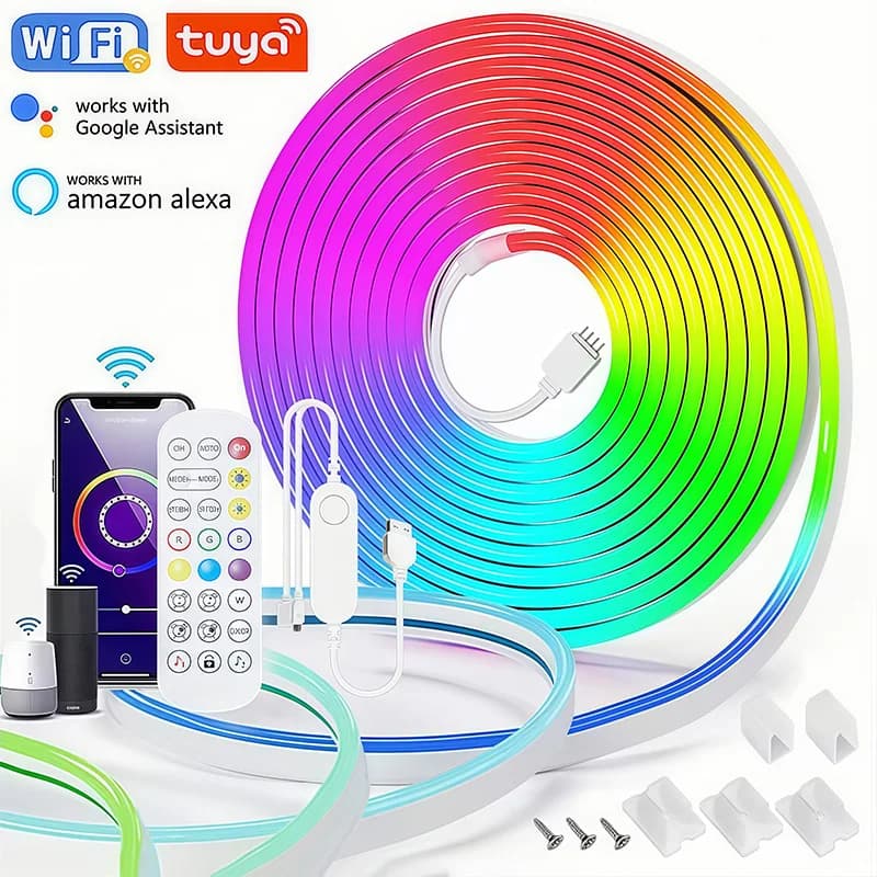 5V USB RGB Neon LED Strip 5M WiFi Waterdichte Flexibele Neon RGB Strip Werk met Tuya App Alexa voor TV Home Decor Omgevingsverlichting